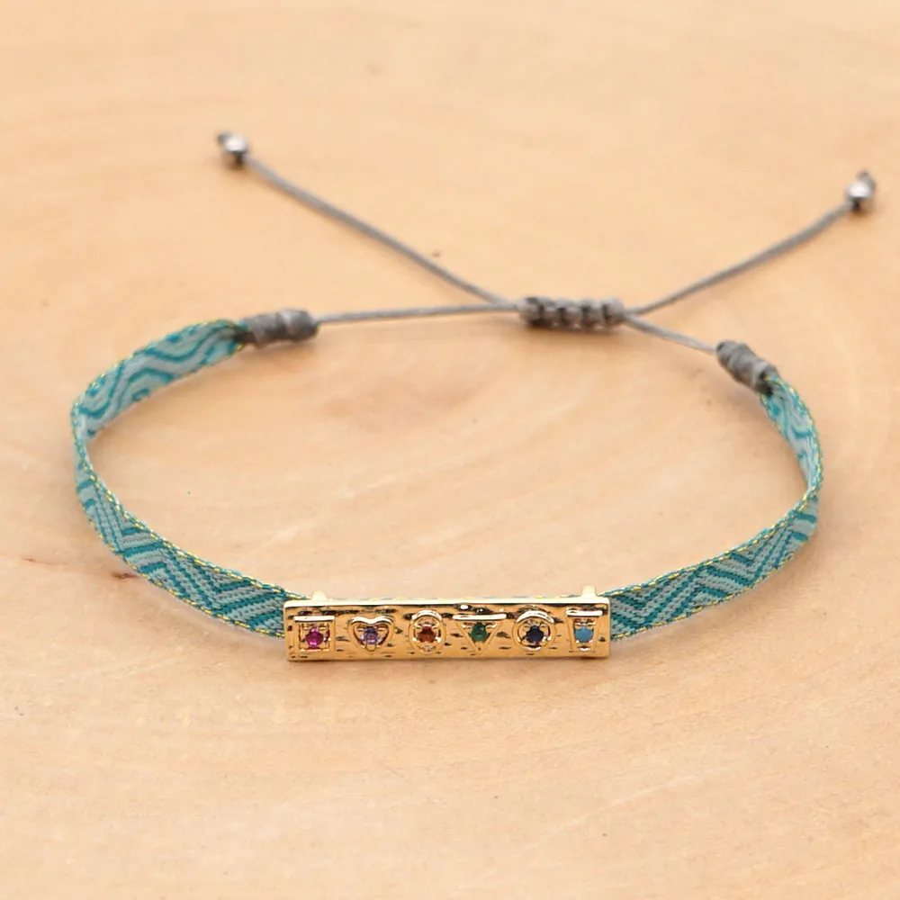 Handmade Cloth Fabric Bracelet, Braided Design & CZ Heart