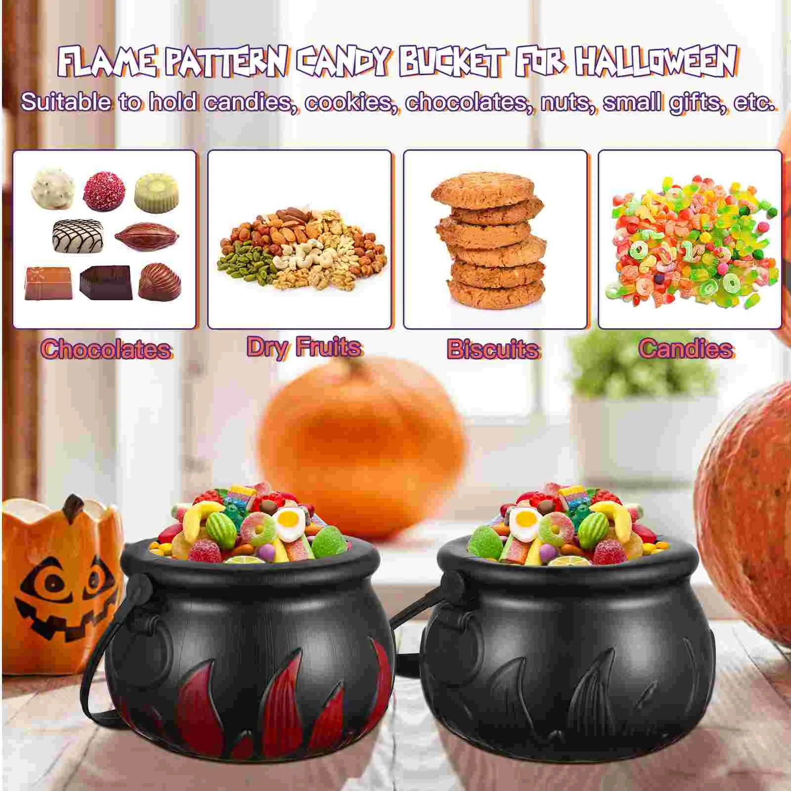 2 Pcs Witch Jar Halloween Treat Pail Mushroom Decor Decorate Candy Bucket Prop Basket Child