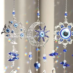Crystal Door Window Decoration Handmade Crystal Prism Suncatcher Craft Turkish Blue Evil Eye Amulet Rear View Mirror Accessories