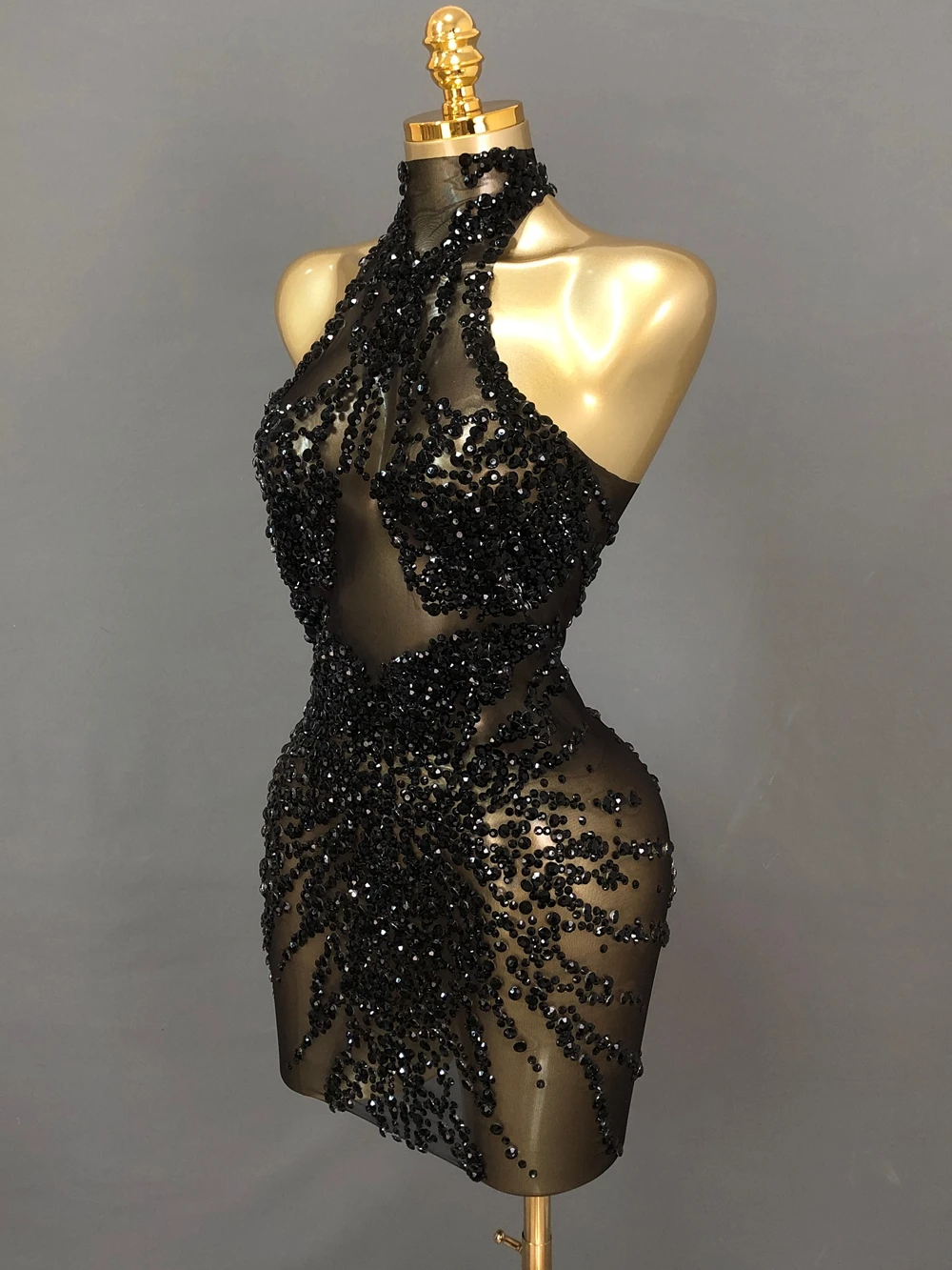 Sparkly Rhinestones Short Dress for Women Sexy Mesh See Through Party Evening Prom Celebrate Birthday Dress Photo Shoot Wear view 2