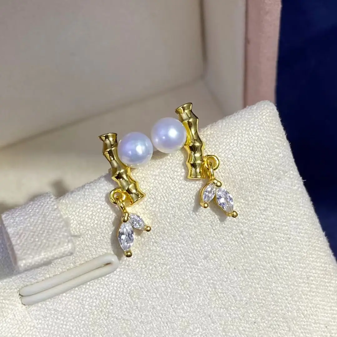 

Wholesale S925 Sterling Silver Earrings Mount Findings Settings Base Mounting Parts Accessory for 3-4mm Pearls 5 pairs/lot