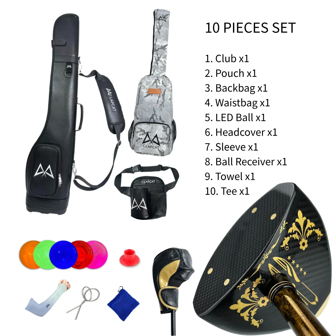 Clapcat 10 Pieces Set Park Golf Club Set Persimmon Wood Park Golf Club Set