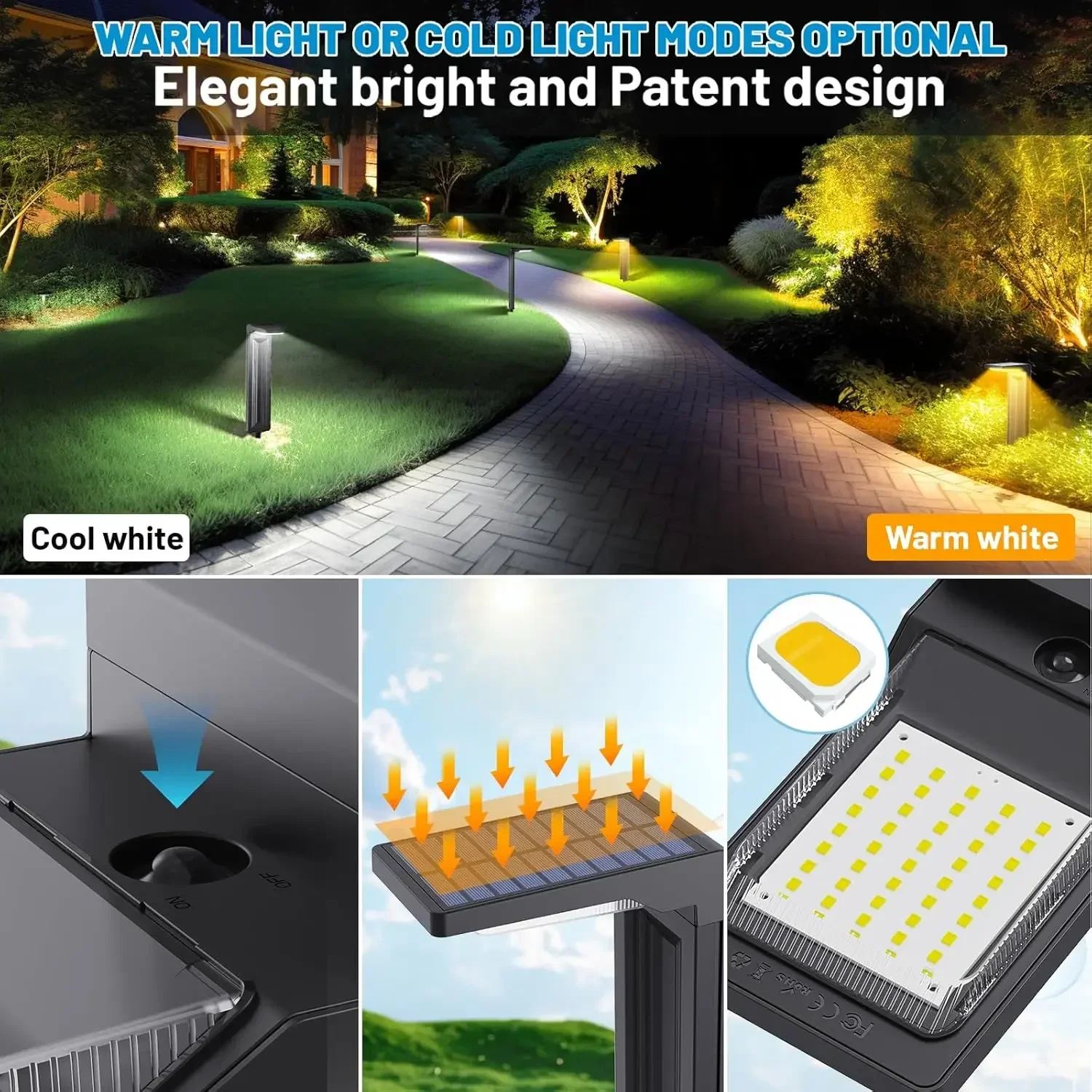 Sunvivo Solar Path Lights,2 Modes(Cold White or Warm White),Bright Solar Path Light Outdoor Waterproof,Perfect Elegant Guide Lig