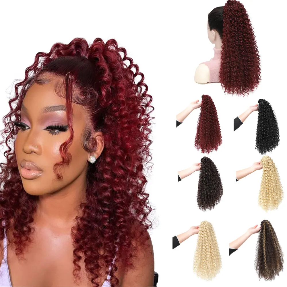

Curly Ponytail Extensions Clip in Synthetic Drawstring Ponytail Wig Long 18Inch Water Wave Afro Pony Tail Women Hairpiece