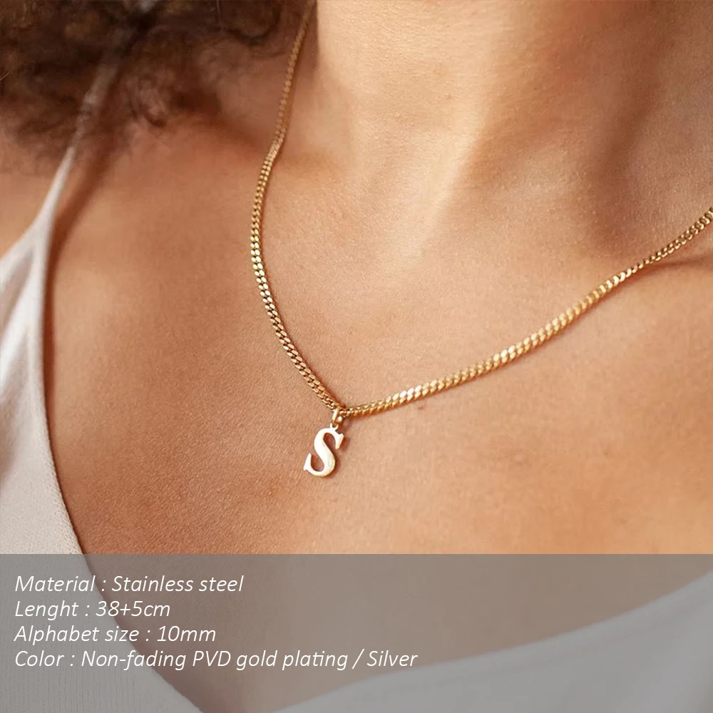 SUNIBI Stainless Steel Initial Necklace DIY Letter Pendant Necklace Name Customized Gift A-Z