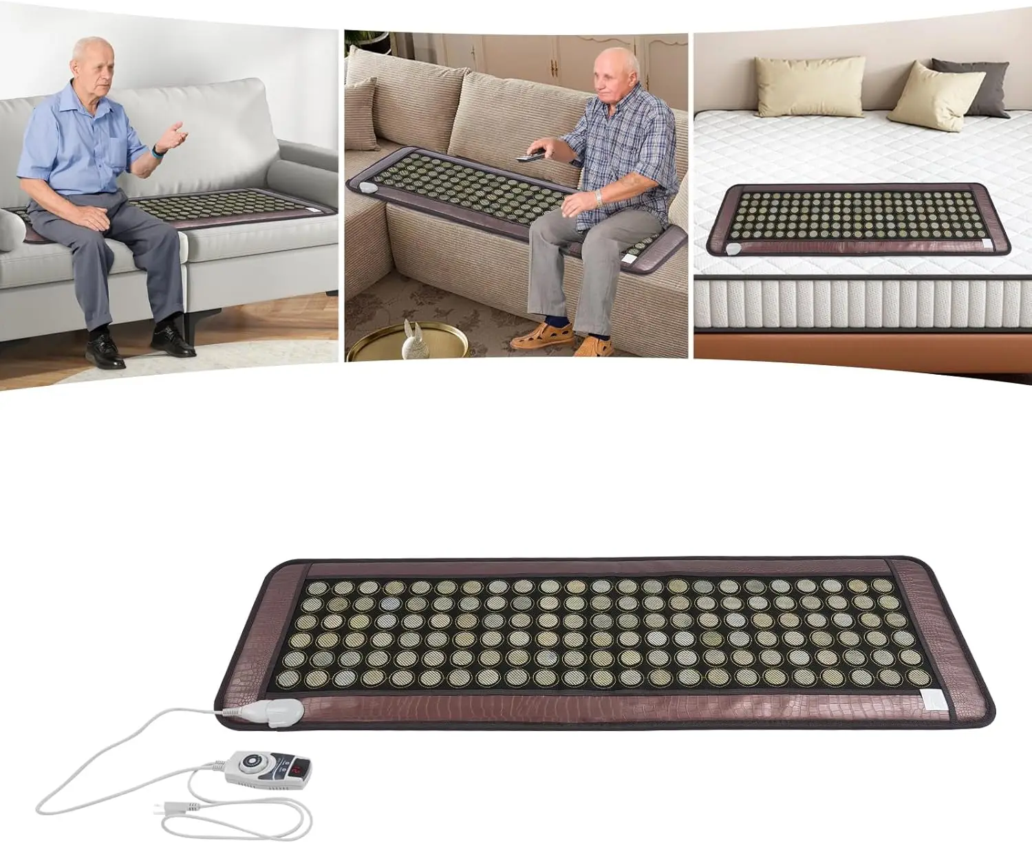 Almofadas de aquecimento infravermelho de 20x59 polegadas para parte traseira completa, 138 peças de almofada de aquecimento elétrica de jade natural (café)