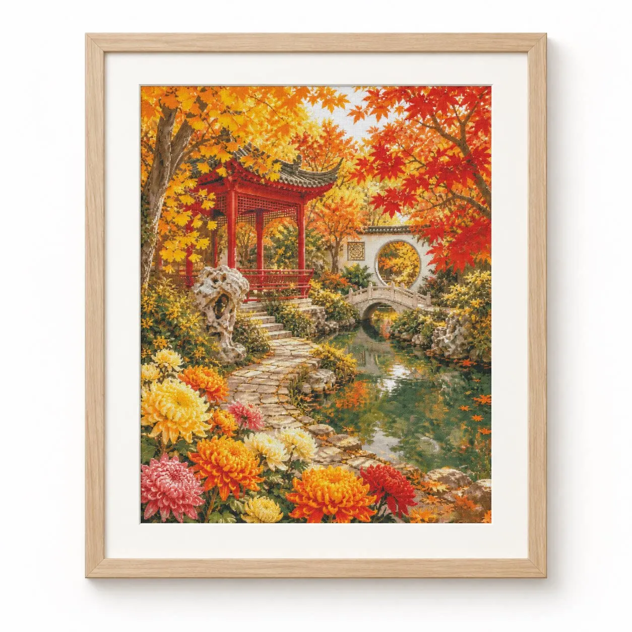 [ZZ9316-Maple Evening Pavilion of Chinese Garden]DIY Stamped Cross Stitch Kit for Adults 14CT 16CT Printed Canvas Embroidery
