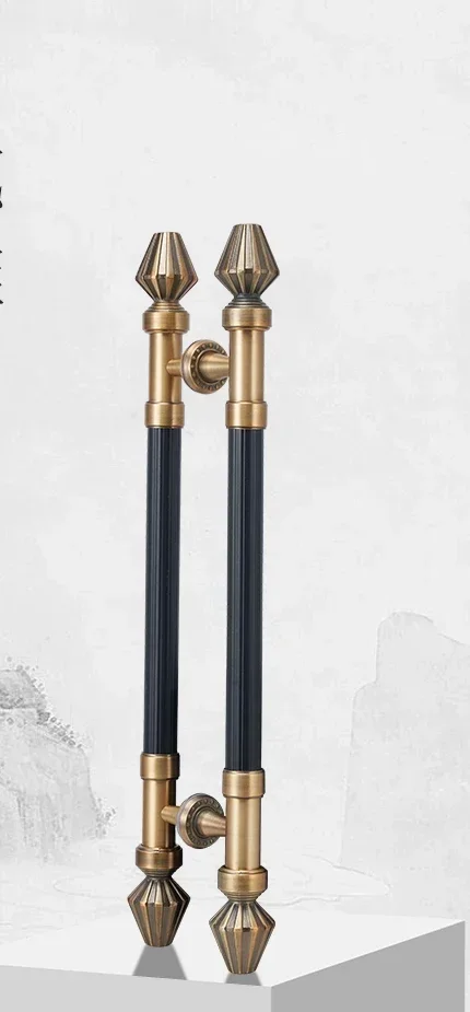 

Luxury European style large handle hotel glass door black yellow antique copper solid wood door handle Hot sales