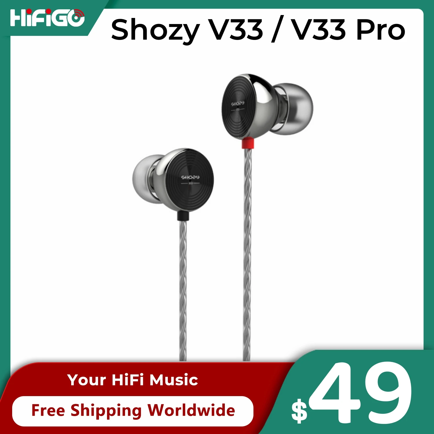 

Shozy V33/V33Pro Dynamic Driver Wired Earphones In Ear Music Earbuds Noise Reduction Bass Headphones with JPC Upgrade Cable