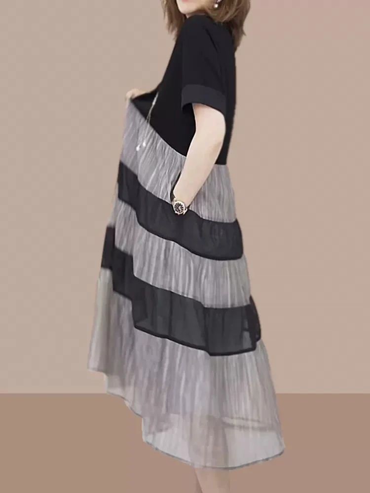 Été 2025 Spor Sle décontracté Dr ort Sve t-shirt ventre couvrant Ele grande taille femmes a-ligne Dr