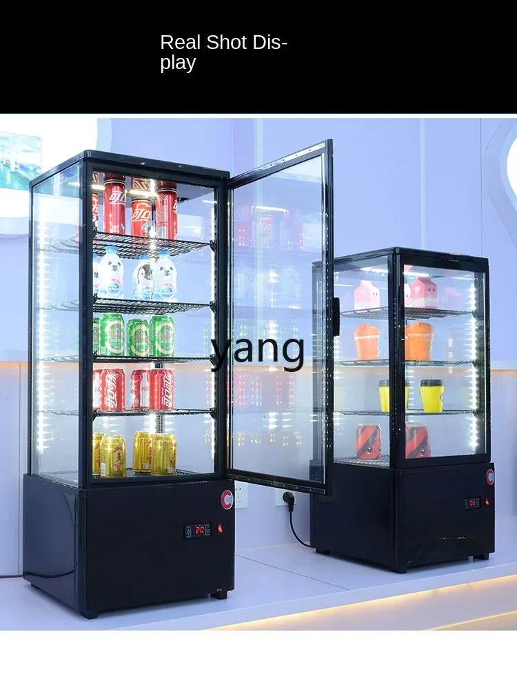 YJQ refrigerated display cabinet commercial vertical four-sided transparent glass cabinet supermarket beer beverage cake display