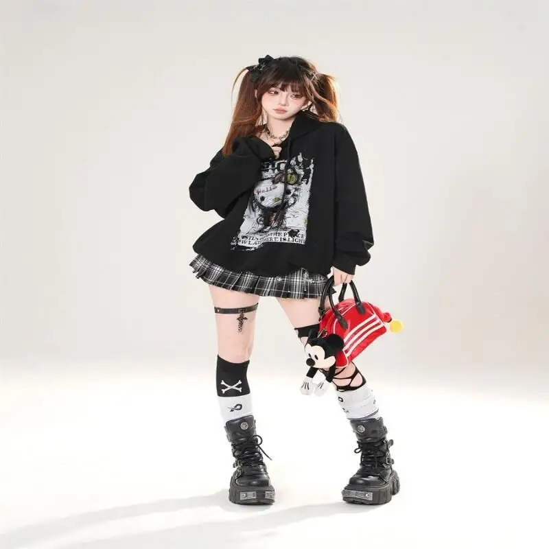 لطيف الكتابة على الجدران HelloKitty مطبوعة هوديي للرجال والنساء الخريف الكورية كسول نمط فضفاض هوديي معطف سانريو مرحبا كيتي الزي #5