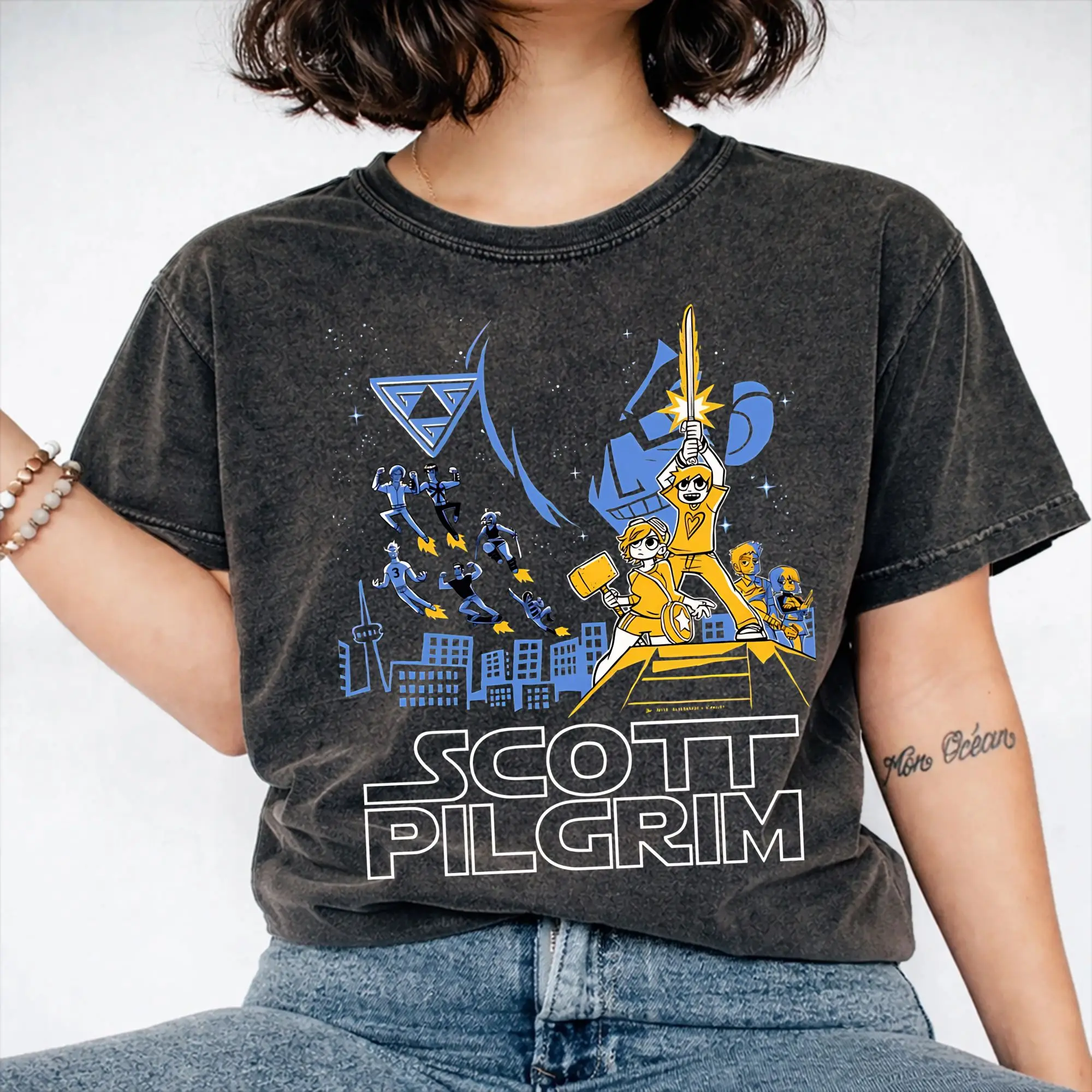 Printed Not So Long Ago Scotts Pilgrims vs The World Washed T Shirts Apparel Harajuku T-Shirts  Men Women Tees