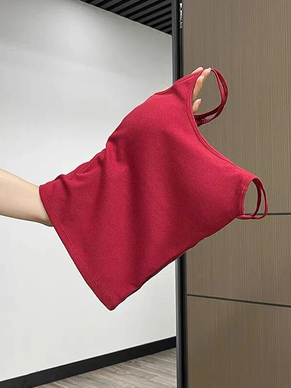 Grey Small Strap Vest Women Summer Outdoor Wear with Chest Pad Beautiful Back Bra Integrated Underwear Base Inner Match Tube ...