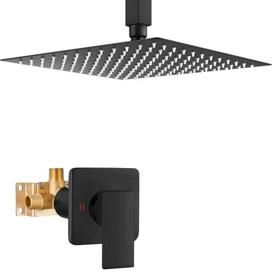 

Shower Faucet Set Square Stainless Steel Bathroom Rainfall Shower System One Handle Single Function Shower Trim Kit with Roughin