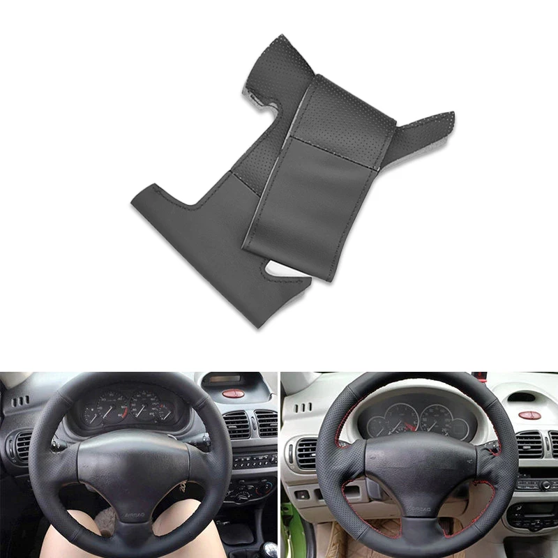 Cubierta para volante de coche, accesorio de cuero perforado negro para Peugeot 206 1998 -2005 206 SW 2003 2004 2005, DIY