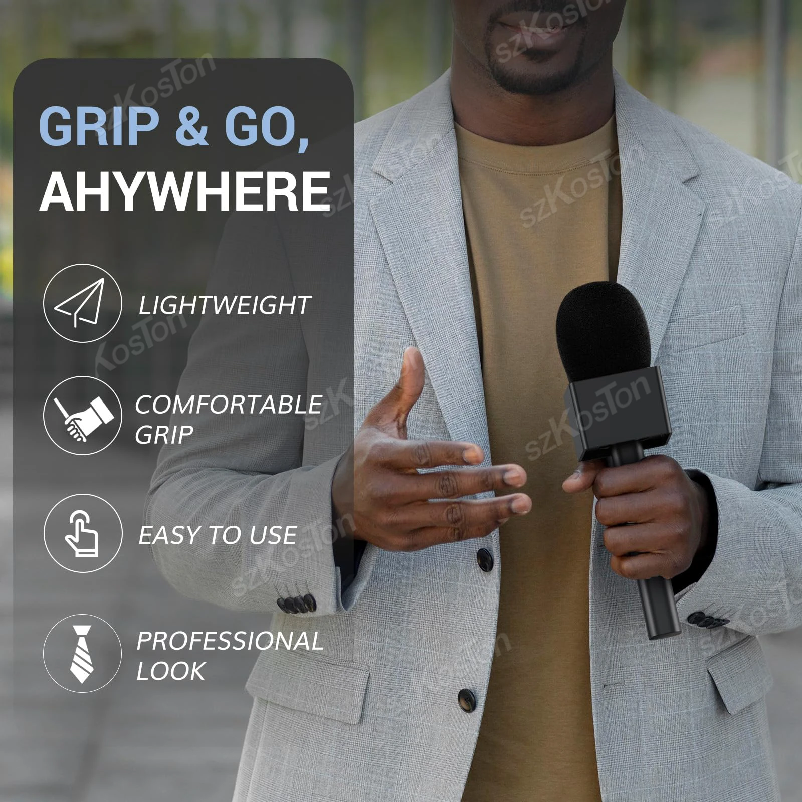 محول ميكروفون بمقبض للمقابلة اللاسلكية متوافق مع ميكروفون DJI Rode Wireless GO لمدونات الفيديو ومسجلات البودكاست على YouTube