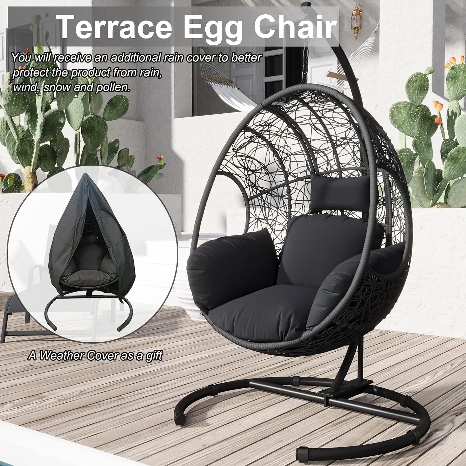 Wicker Hanging Egg Chair Stand 400lbs Indoor Outdoor Patio Garden Balcony Swing Hammock, Customized