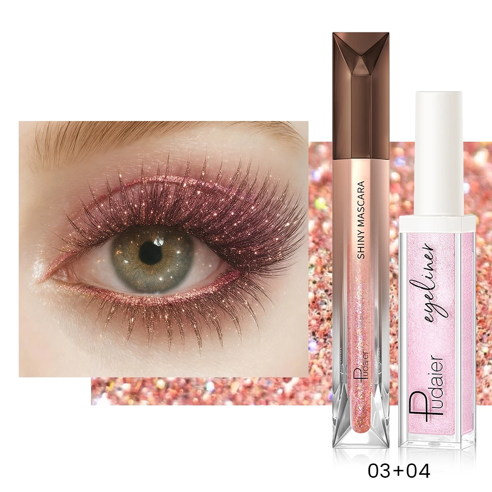 2-teilige Glitzer-Mascara und metallisches Eyeliner-Duo, wasserfest, wischfest, langanhaltender Glanz für luxuriöses Glamour-Make-up