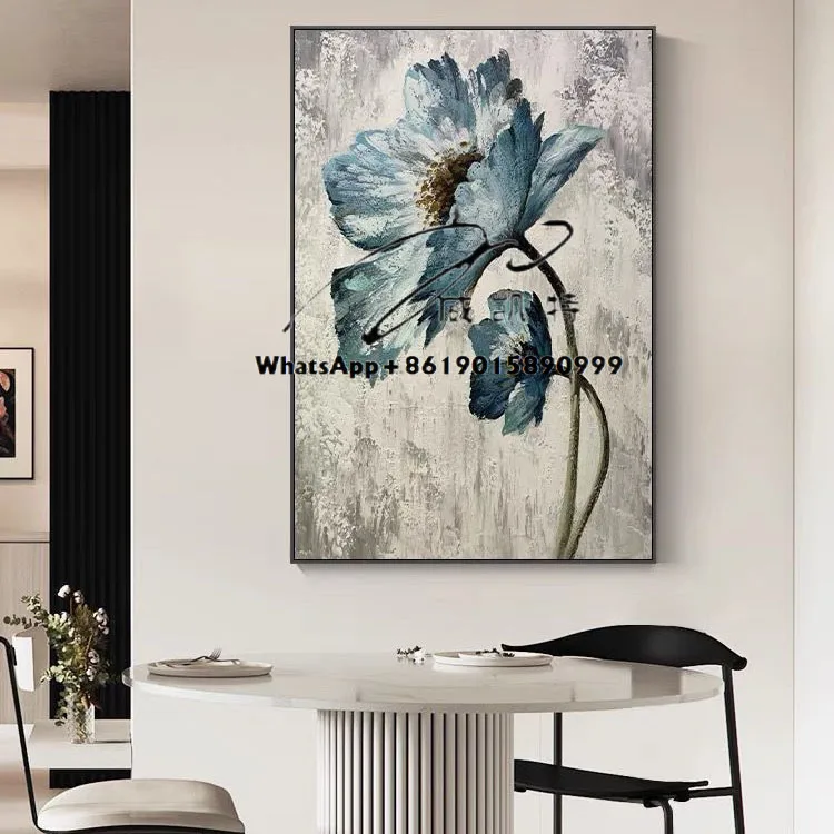 لوحة قماشية على شكل زهرة مرسومة يدويًا لوحات أخرى حديثة لا تزال الحياة معلقة على الحائط الفني الأزرق لتزيين غرفة المعيشة والفندق