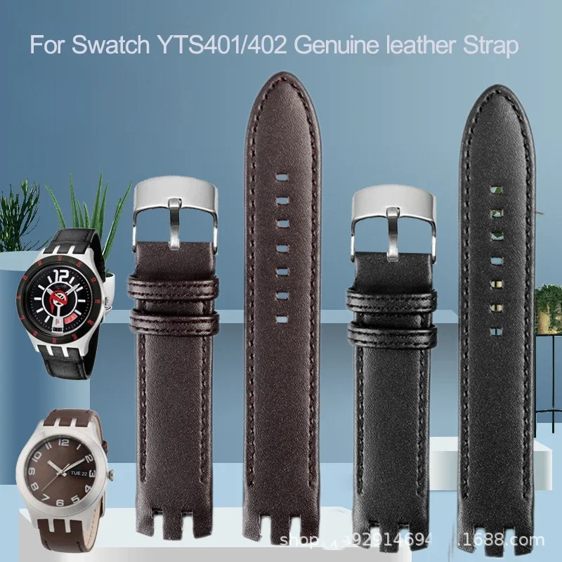 

For Swatch Yts401 402403g Waterproof Sweat-Proof Arc Interface Watchband Accessories 20mm Genuine Leather Watch Strap