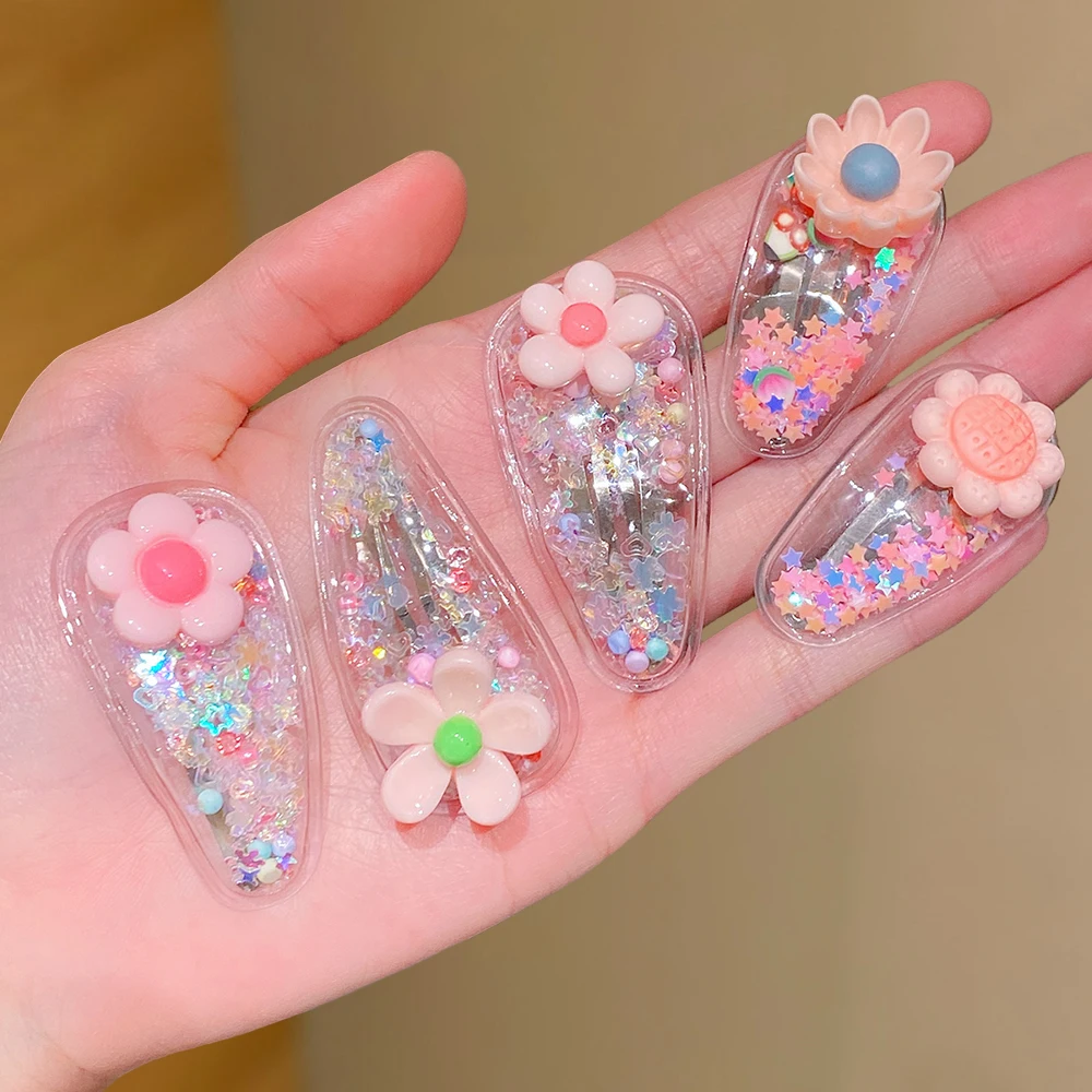 10/20-Piece Random Flower Glitter Clips: Cute Style, Gift for Friends & Kids