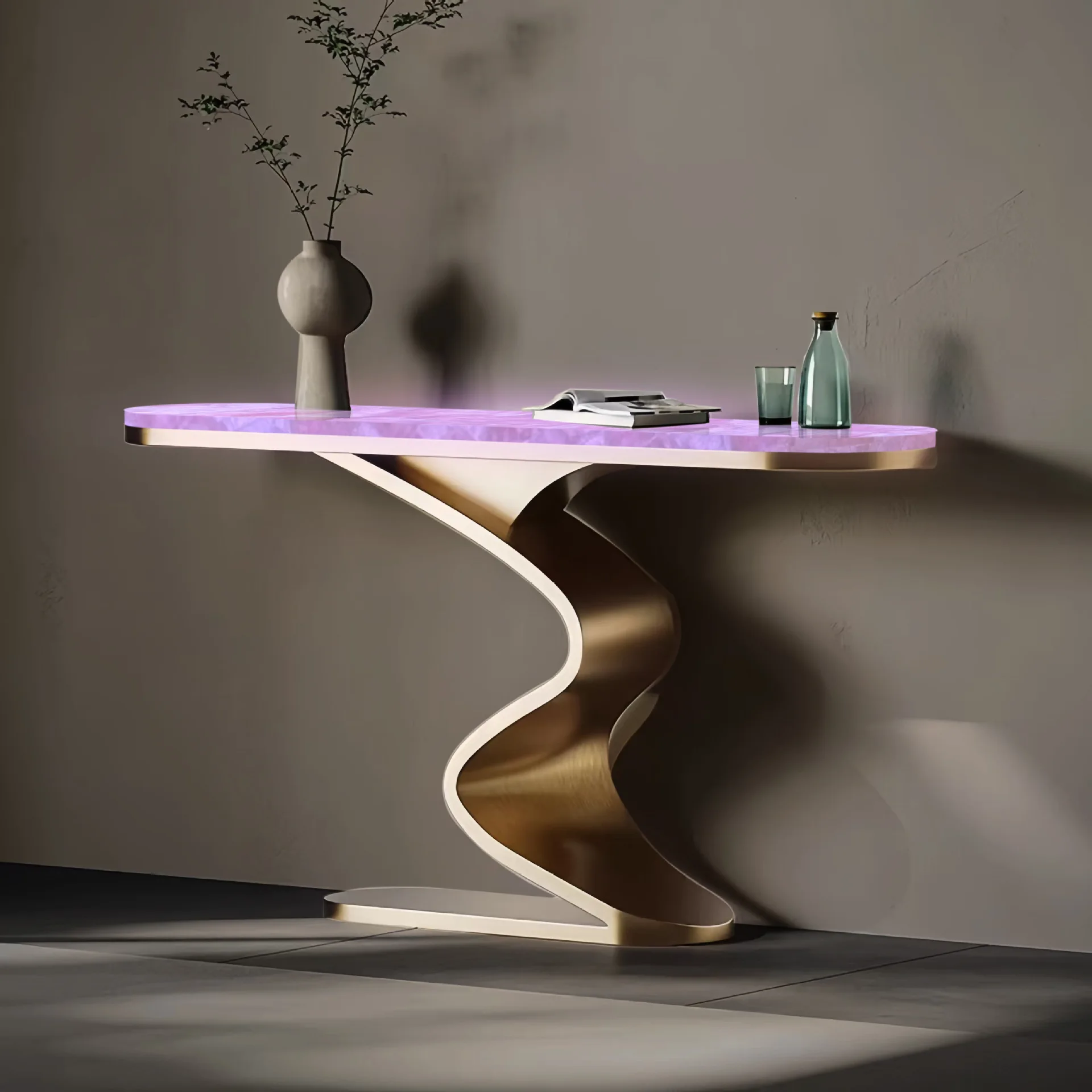 Modern simple light luxury corridor home villa living room S-shaped metal base entrance frame