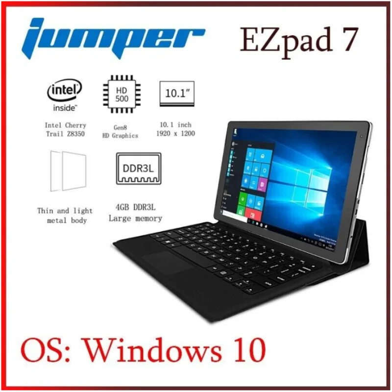 Jumper EZpad 2 in 1 10.1 "Windows 10 Tablet Intel X5 Z8350 4GB DDR3 RAM 64GB eMMC ROM 1920*1200 FHD IPS شاشة HDMI 8000mAh