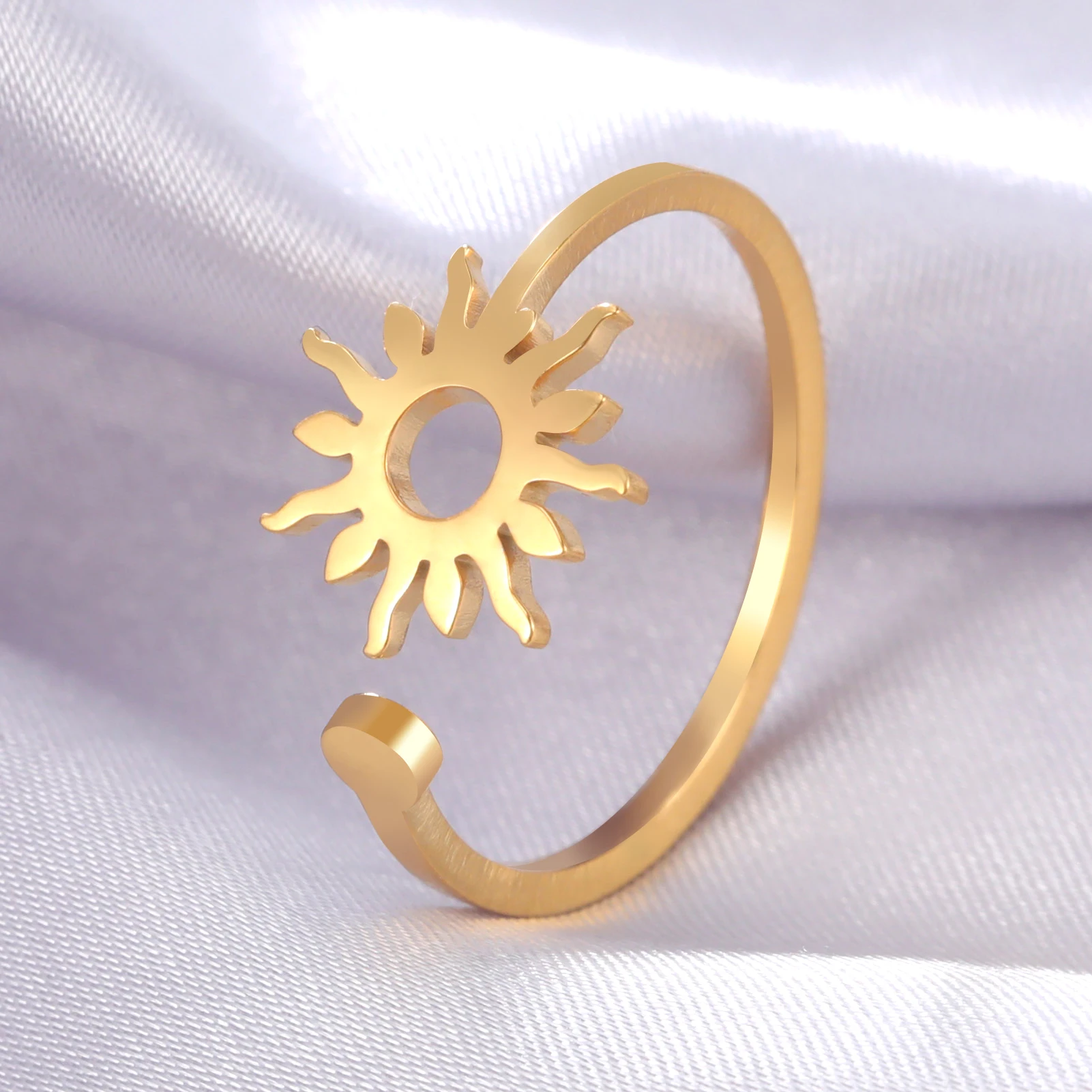 Skyrim Shinning Sun Ring for Women Stainless Steel Boho Adjustable Open Finger Rings 2025 New Fashion Jewelry Birthday Gift