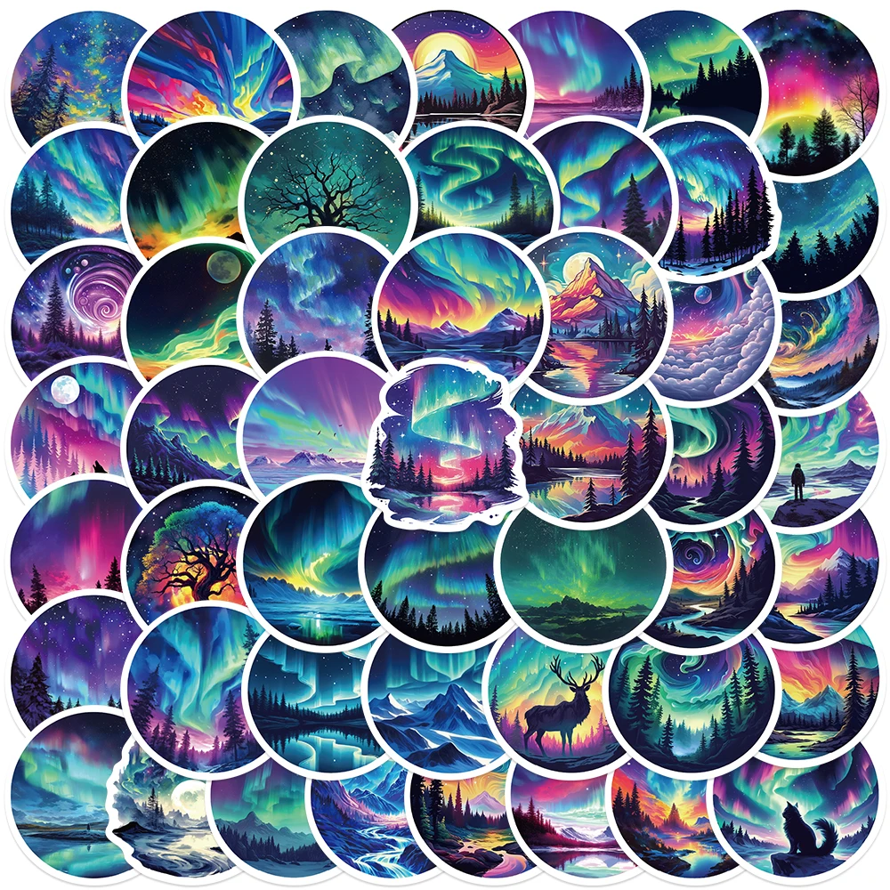 

50pcs Aesthetic Cool Colorful Aurora Stickers For Laptop Water Bottle Luggage Notebook Waterproof Graffiti Vinyl Decals