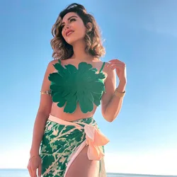 Swim BIKINI SET Floral Tie Dye Lace Stripe Cutout Tight Triangle Micro Two Pieces Flower Women's Bandage Tankini White Boho