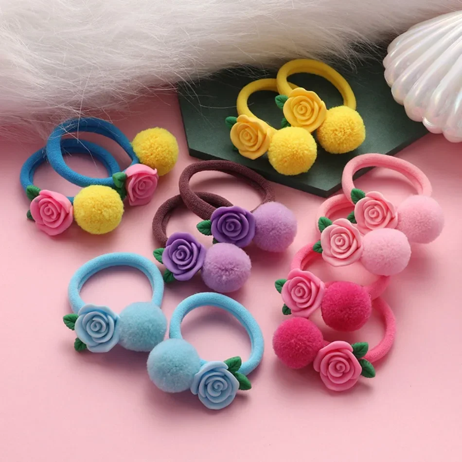 2pcs Sweet Hair Ball Rabbit Elastic Hairtie Princess Lovely Hair Accessories Children Hair Ties Baby Headwear For Girls Kids