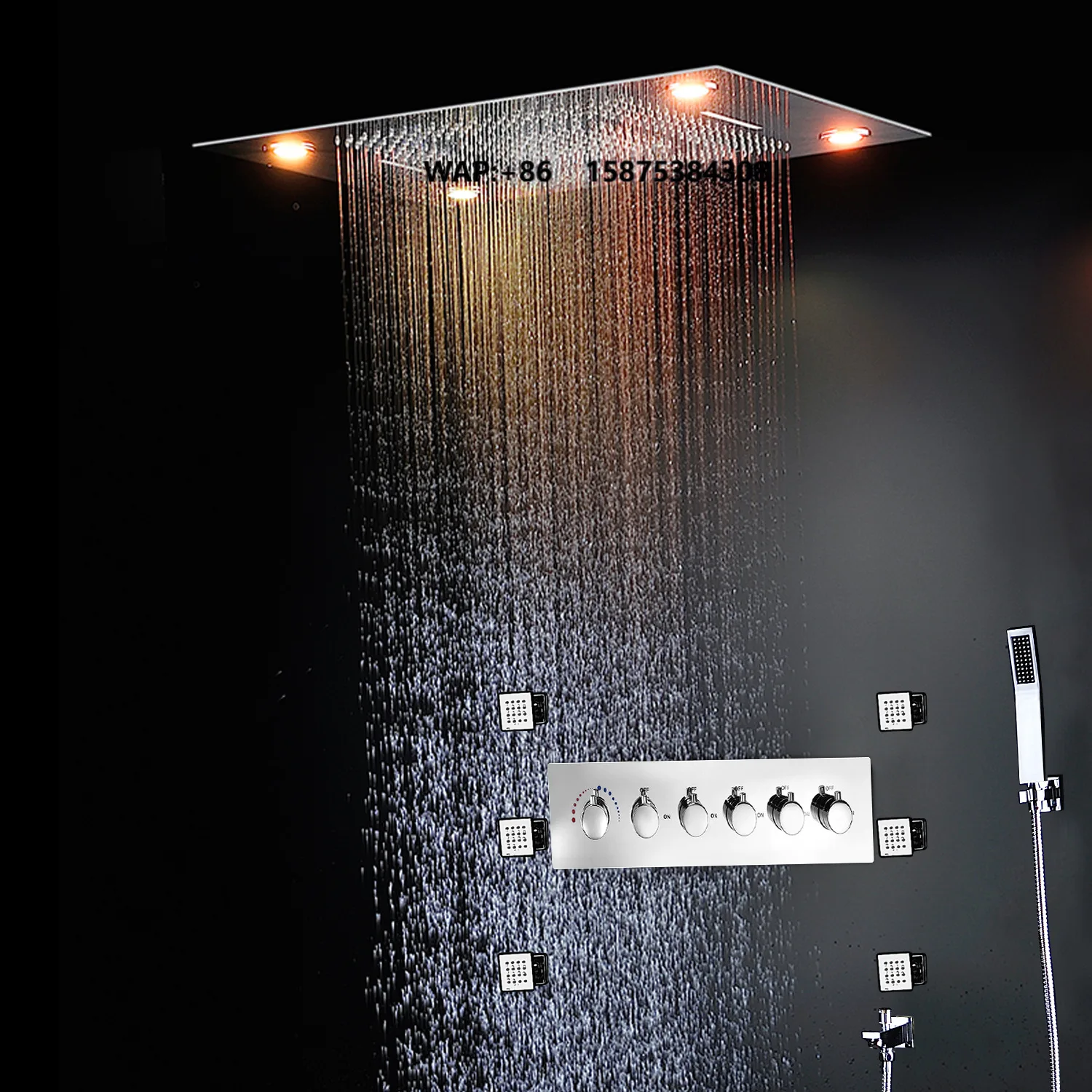 Modern Luxury Sky Canopy Shower Set LED Color Atmosphere Light Thermostatic Valve Multifunctional SPA Massage Soft Apartment