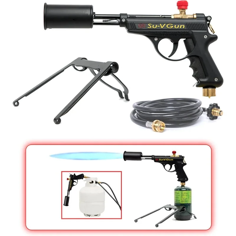 Su-VGun Grill Torch Set - Charcoal Starter - Includes Propane Bottle Stand and 8' Hose - Professional Cooking, Grilling and BBQ