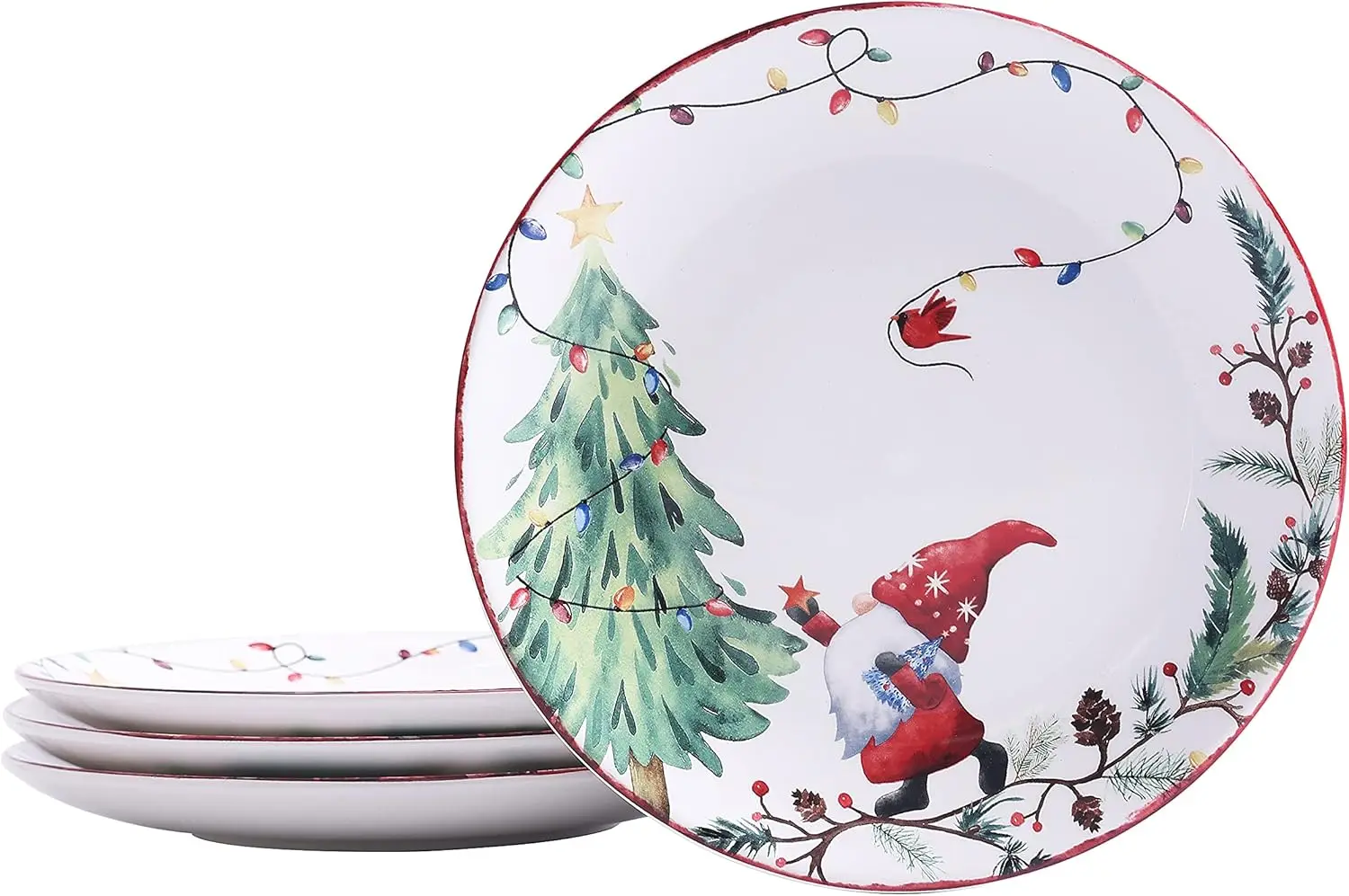 

Christmas Gnomes Salad Plates Set of 4, 8.75 Inch Ceramic Dessert Plates for Salad, Appetizer, Side Dishes, Microwave and Dishwa
