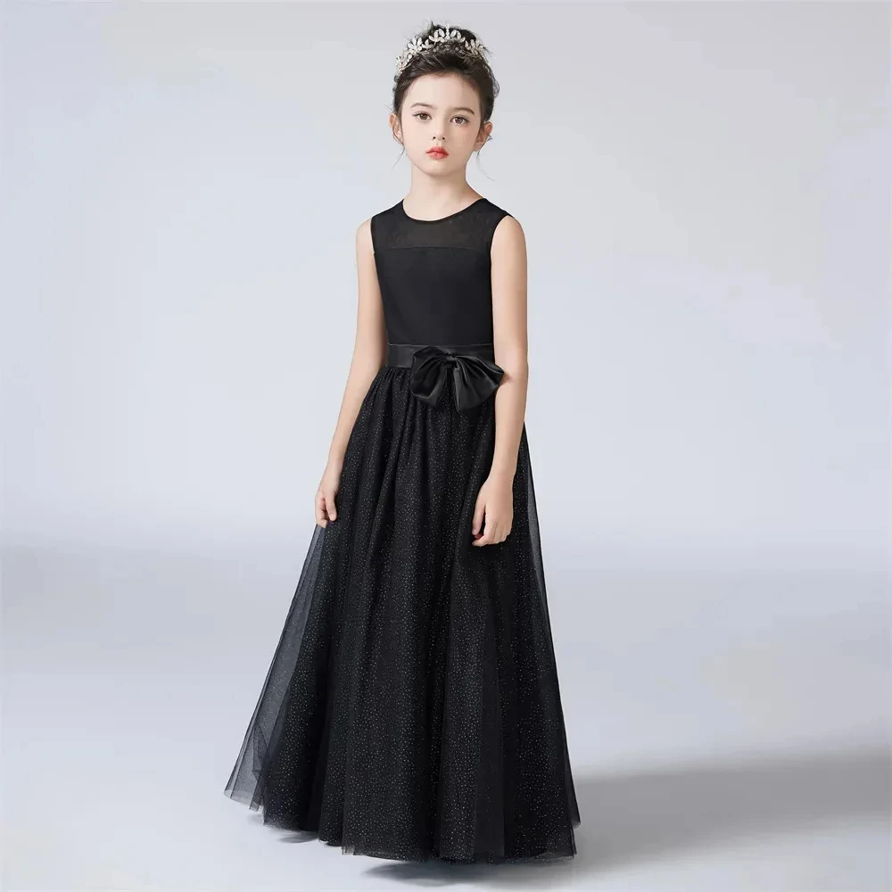 

YZYmanualroom Shiny Tulle Junior Bridesmaid Dresses Sleeveless Flower Girl For Wedding O Neck Kids First Communion /Custom Made