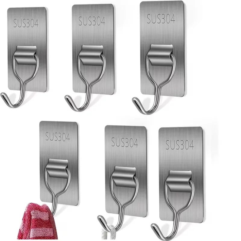 Self-Adhesive Towel Hooks 304 Stainless Steel Stick-On Wall Hooks For Home Coat Robe Bathroom Organization Accessories