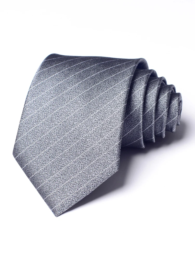 

High Quality Light Gray Striped Pattern Tie For Men‘s Fashionable Business Banquet Shirt Accessories 8cm Wide Version Cravat