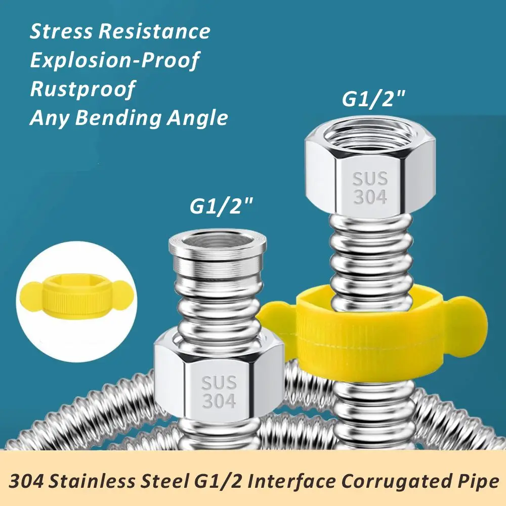 Stainless Steel 20-200cm Basin&Toilet 1/2' Water Weaved Plumbing Hose Bathroom Heater Connect Corrugated Pipes with Wrench Pipe