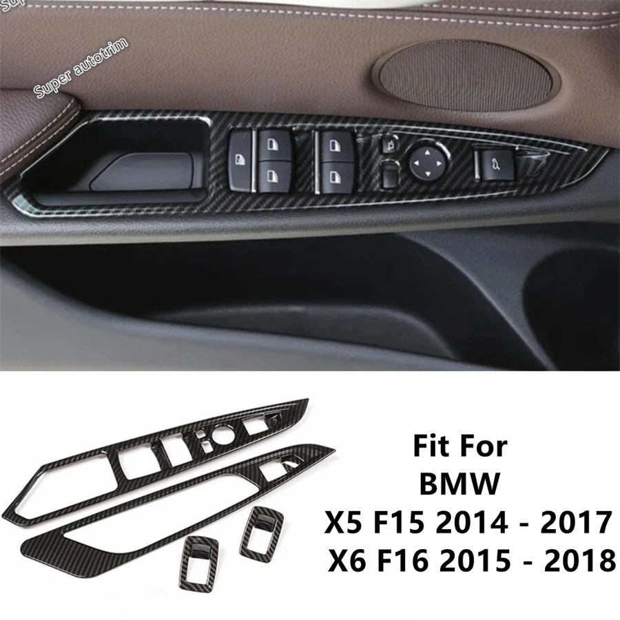 Car Door Armrest Window Lift Button Panel Cover Trim For BMW X5 F15 2014 - 2017 / X6 F16 2015 - 2018 Carbon Fiber Accessories