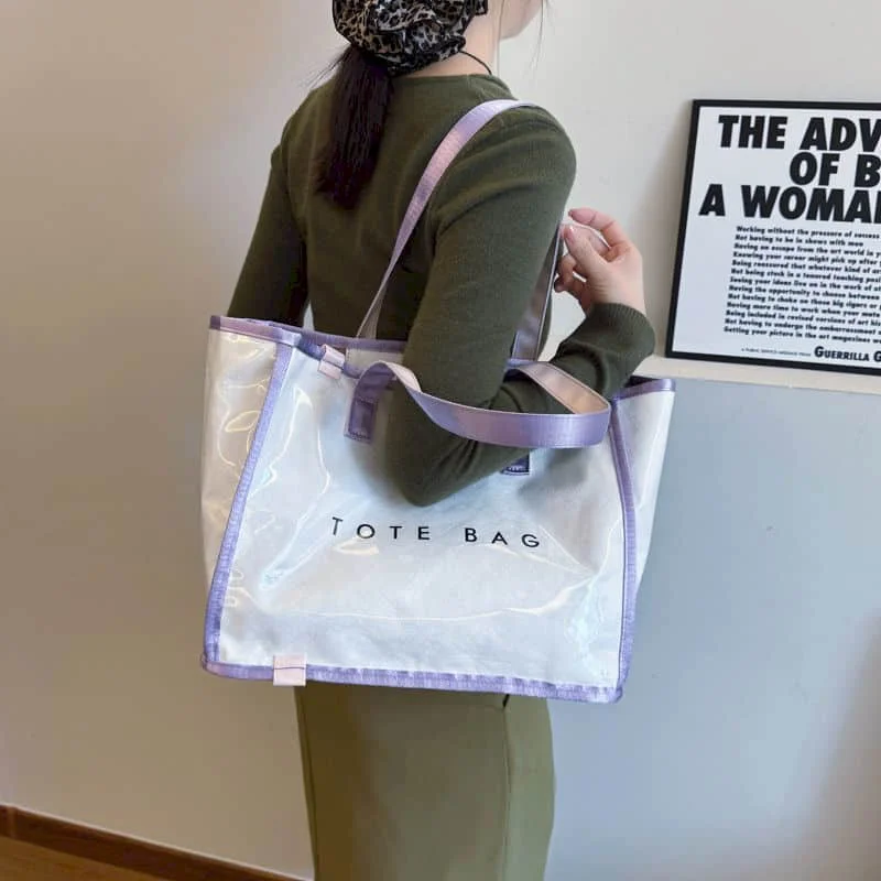 Jelly Handbag for Women Tote Bag Reusable Waterrproof PVC Shoulder Bags Casual Letter Printed Fashion Durable Gift Shopping Bags