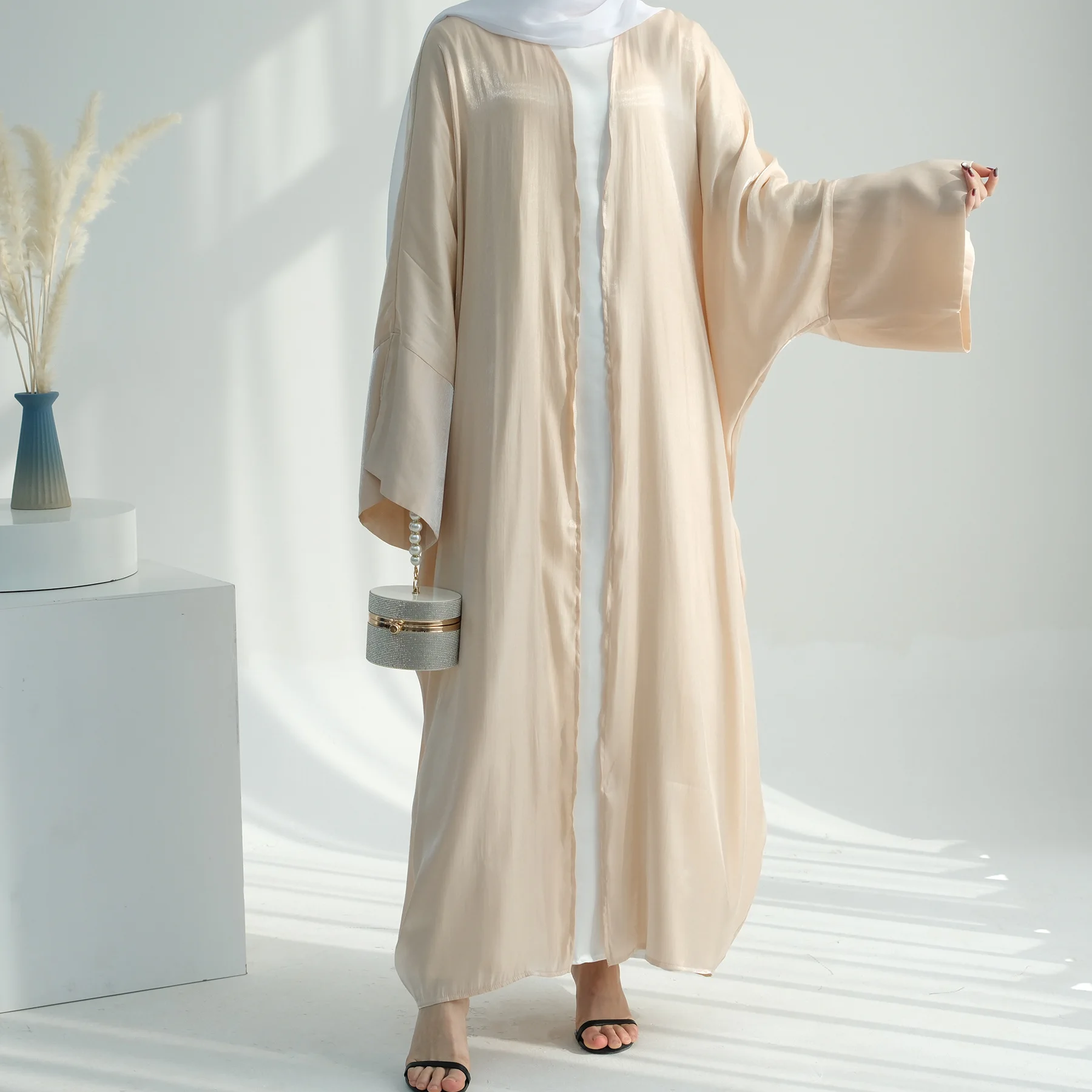 

Дубайская открытая абайя, марокканский кафтан, турецкое блестящее мусульманское скромное платье для Рамадана, исламская молитвенная одежда, женское кимоно-кардиган, джалабия