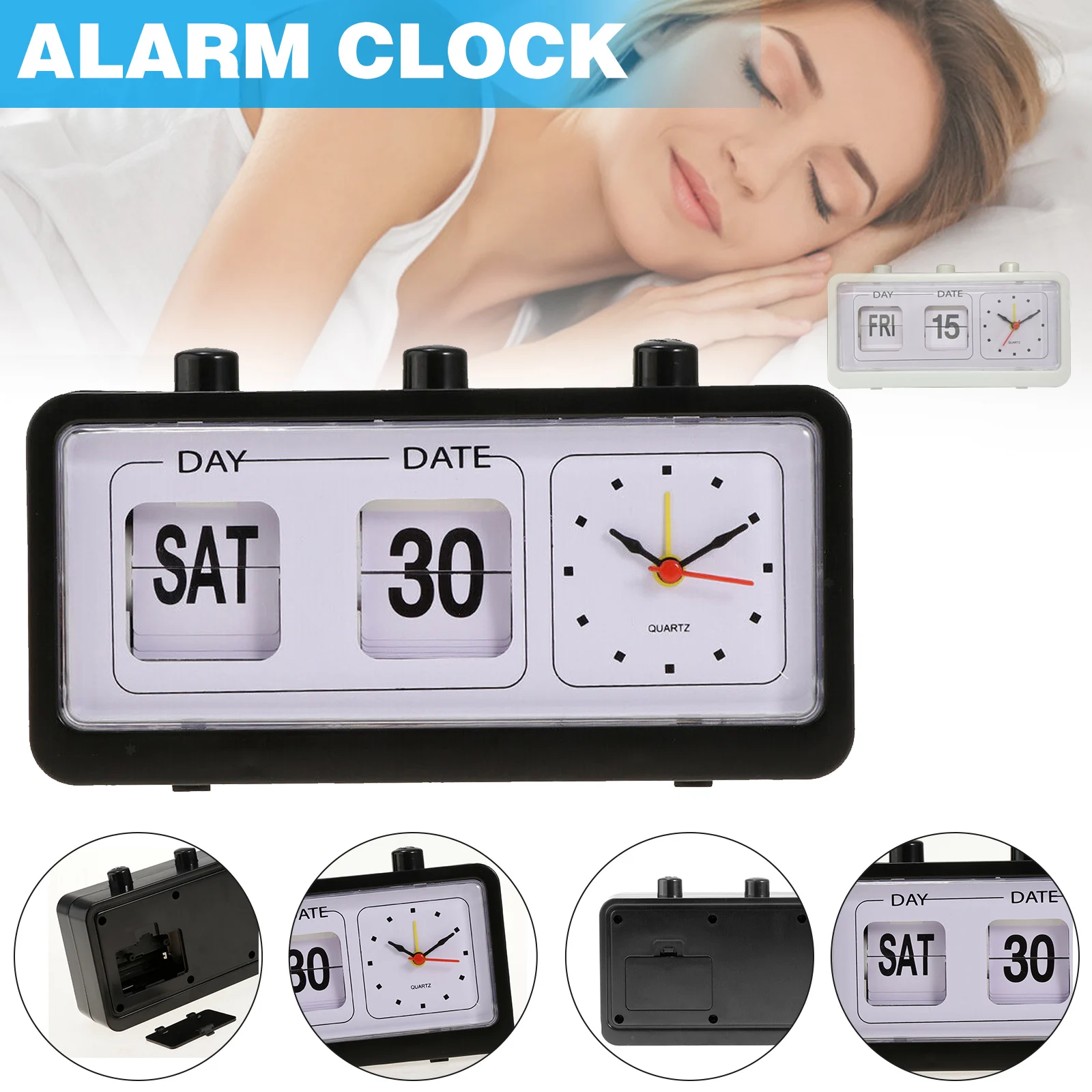 Retro Calendar Flip Clock Bedside Square Clock with 3 Press Button Household Household with 3 Press Button Clock
