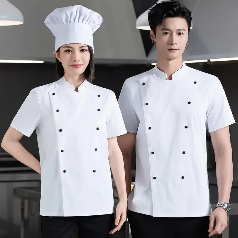 

Летняя униформа для поваров: дышащая куртка для поваров с коротким рукавом, рабочая одежда для кухни, для персонала ресторанов и кейтеринга, с возможностью нанесения логотипа.