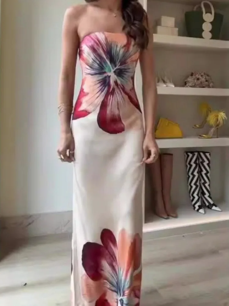 2025 Summer New Fashion Print Mid Length Sexy Bra Wrap Hip Dress For Women