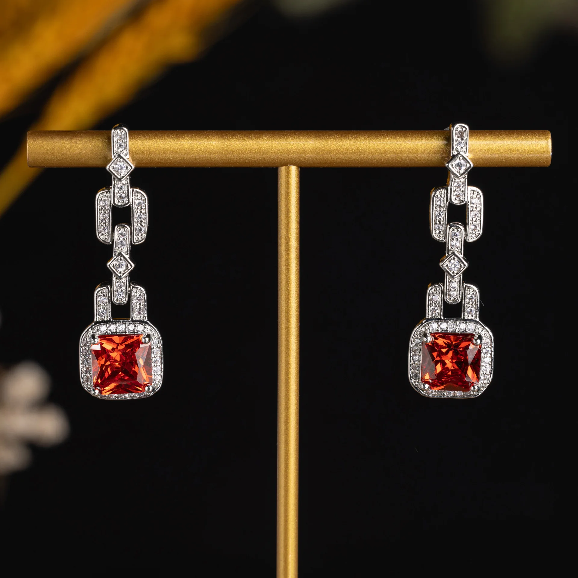 

Light luxury and high-end sense, multi-color, green square zircon earrings for women, elegant and exquisite earrings, fashion je