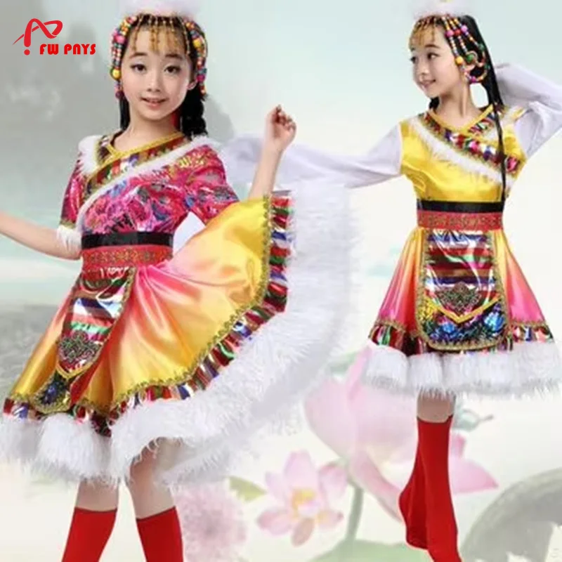 Costumes de danse de nationalité Zang pour filles, vêtements Sinkiang, robe de mongolie chinoise, spectacle festif de minorité ethnique