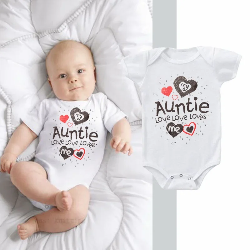 My Auntie Loves Me Printed Baby Rompers Cotton Short Sleeve Newborn Clothing Boy Girl One Piece Infant Jumpsuits Toddler Clothes