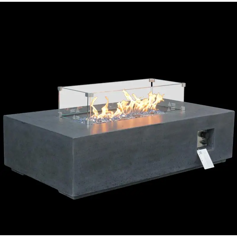 52" Outdoor Concrete Propane Gas Rectangle Fire Pit Table - Dark Gray Finish