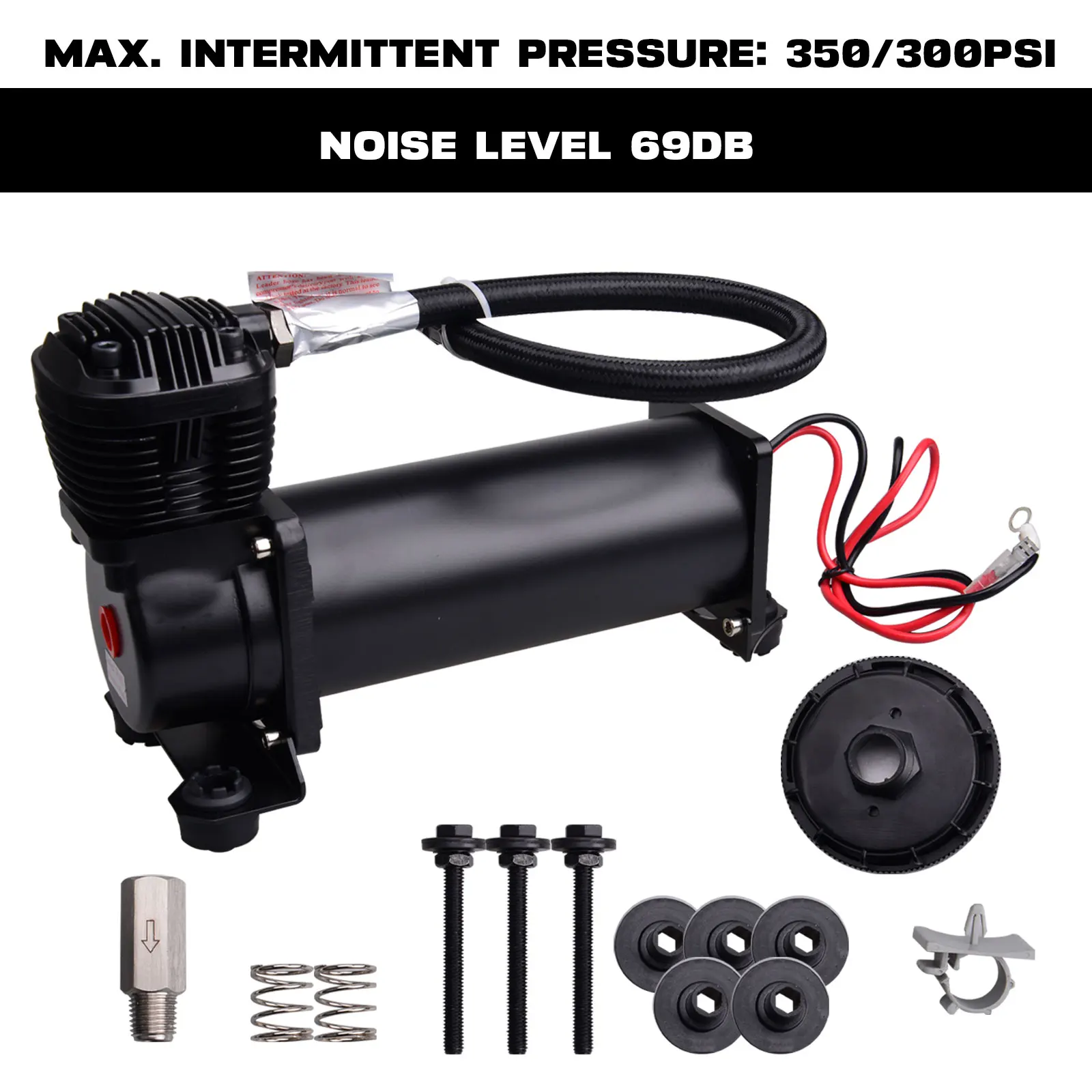 Super Silent 70DB SQ495 DC 12V 300PSI OUTLET 3/8 or 1/4 CARTEEAIR  Car Air Suspension Compressor/ Pump Silver / Black